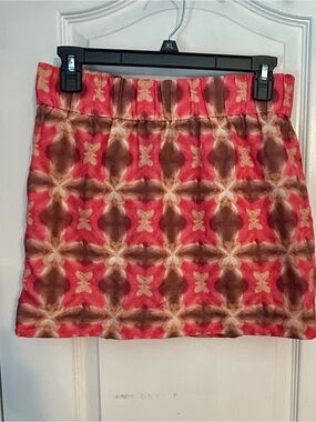 J.CREW BOHO Women's Silk Linen Blend Mini Skirt Red Salmon Elastic Waist - Size
